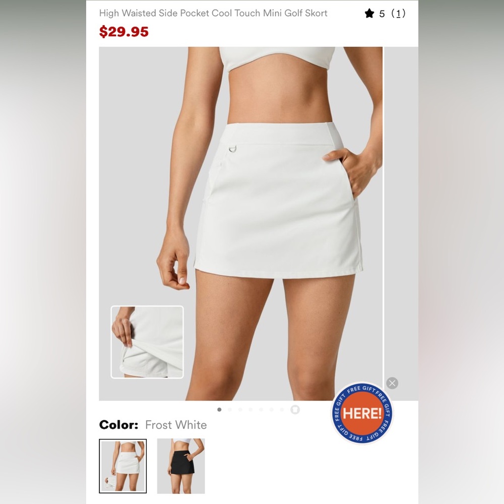 High Waisted Side Pocket Cool Touch Mini Golf Skort *1
Frost White/S(regular)